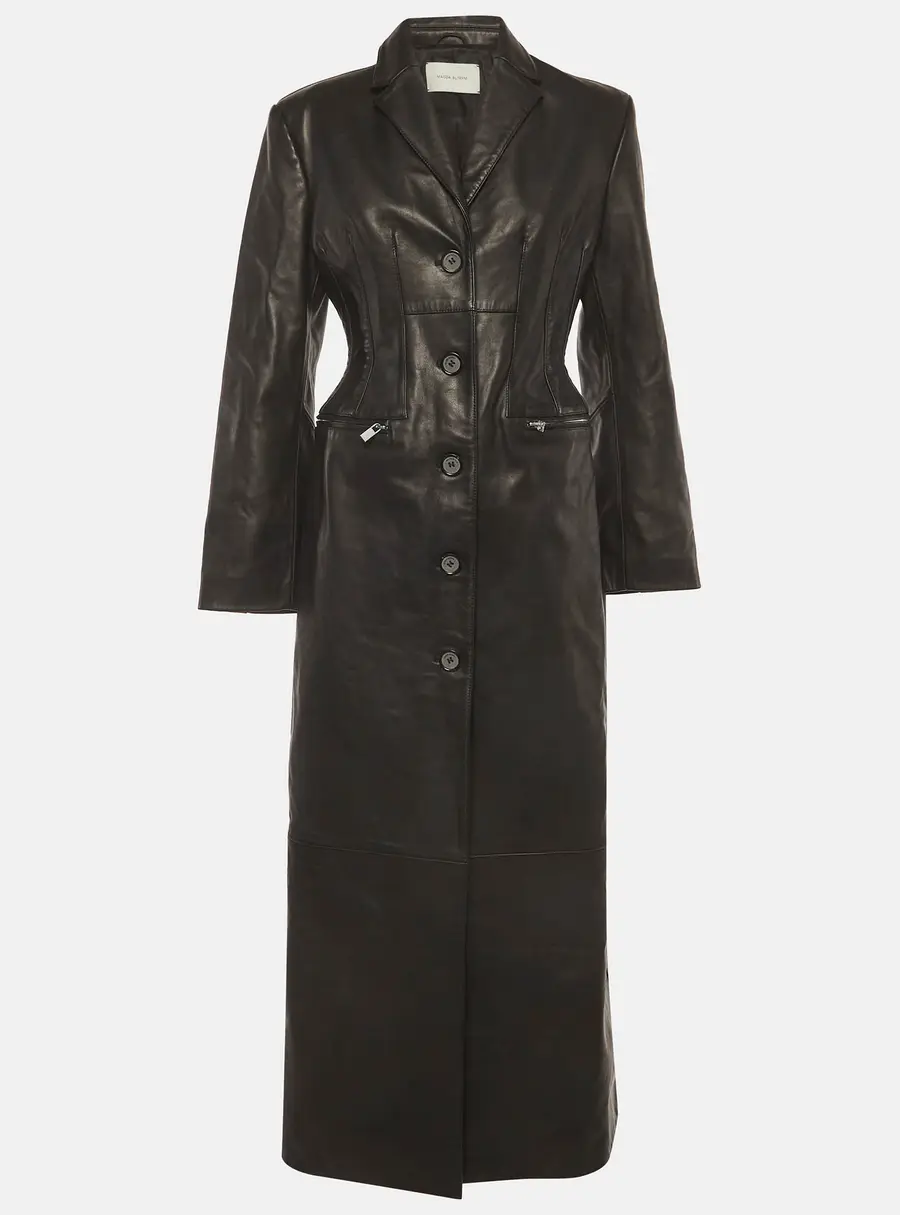 Magda Butrym Black Leather Fitted Long Coat S