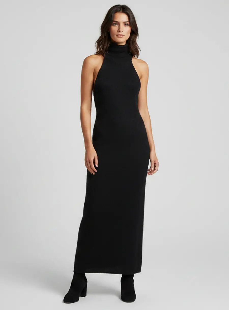 Magda Butrym Black Mohair Wool Blend Halterneck Maxi Dress S