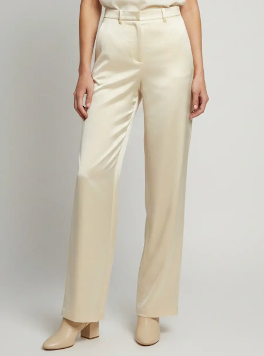 Magda Butrym Cream Satin Wide Leg Pants S