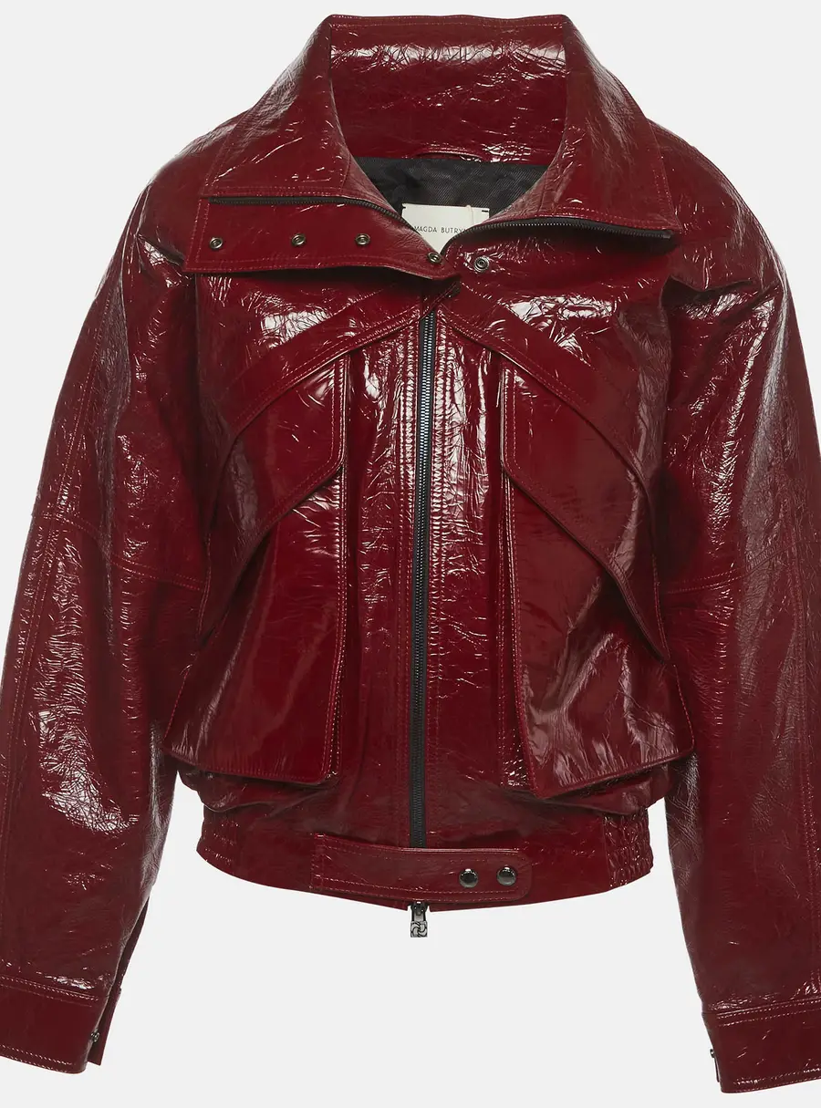Magda Butrym Burgundy Leather Bomber Jacket M
