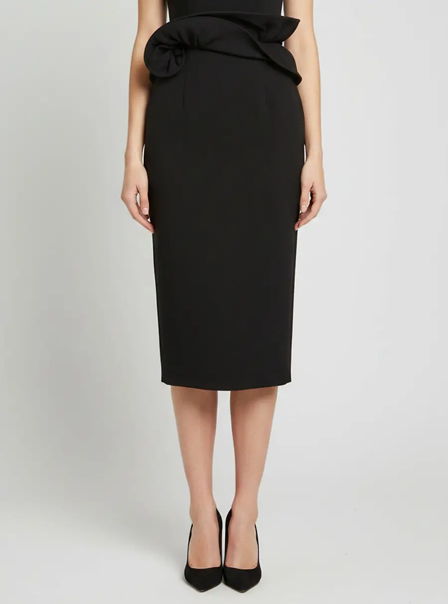 Magda Butrym Black Knit Hand Twisted Flower Detail Midi Skirt S