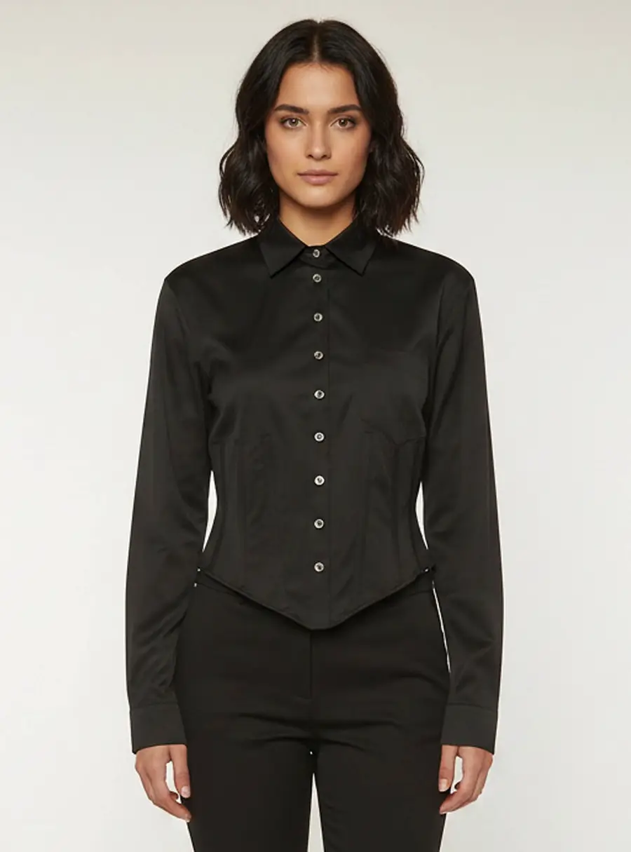 Magda Butrym Black Cotton Structured Corset Shirt M