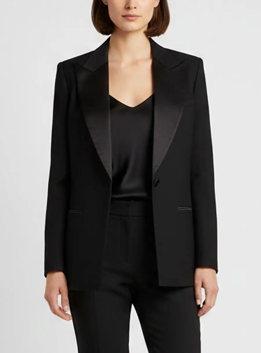 Magda Butrym Black Wool and Satin Trim Single Breasted Blazer M