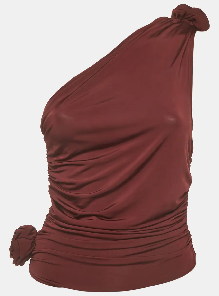 Magda Butrym Burgundy Jersey One-Shoulder Ruched Top M