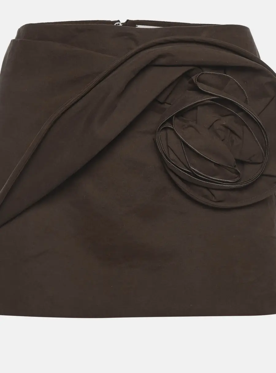 Magda Butrym Brown Floral Applique Cotton Mini Skirt M
