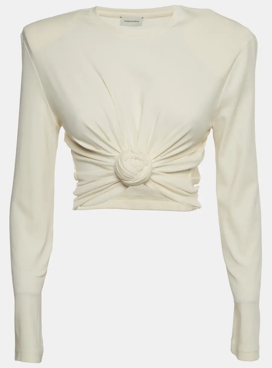 Magda Butrym Cream Jersey Long Sleeve Draped Top XS