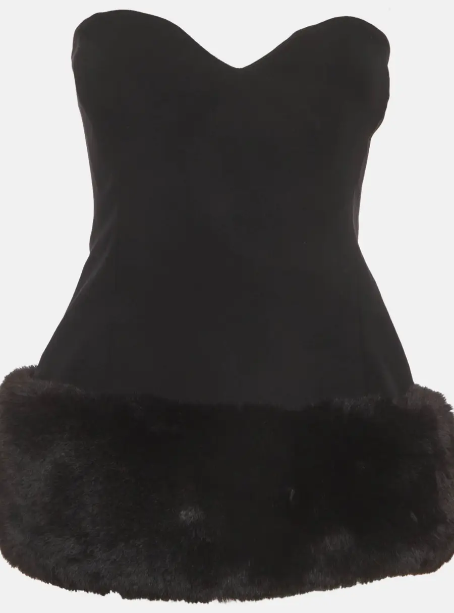 Magda Butrym Black Wool Blend Fur Trim Corset Top S