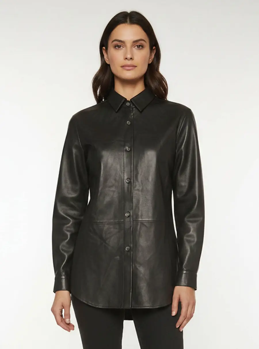 Magda Butrym Black Leather Long Sleeve Shirt S