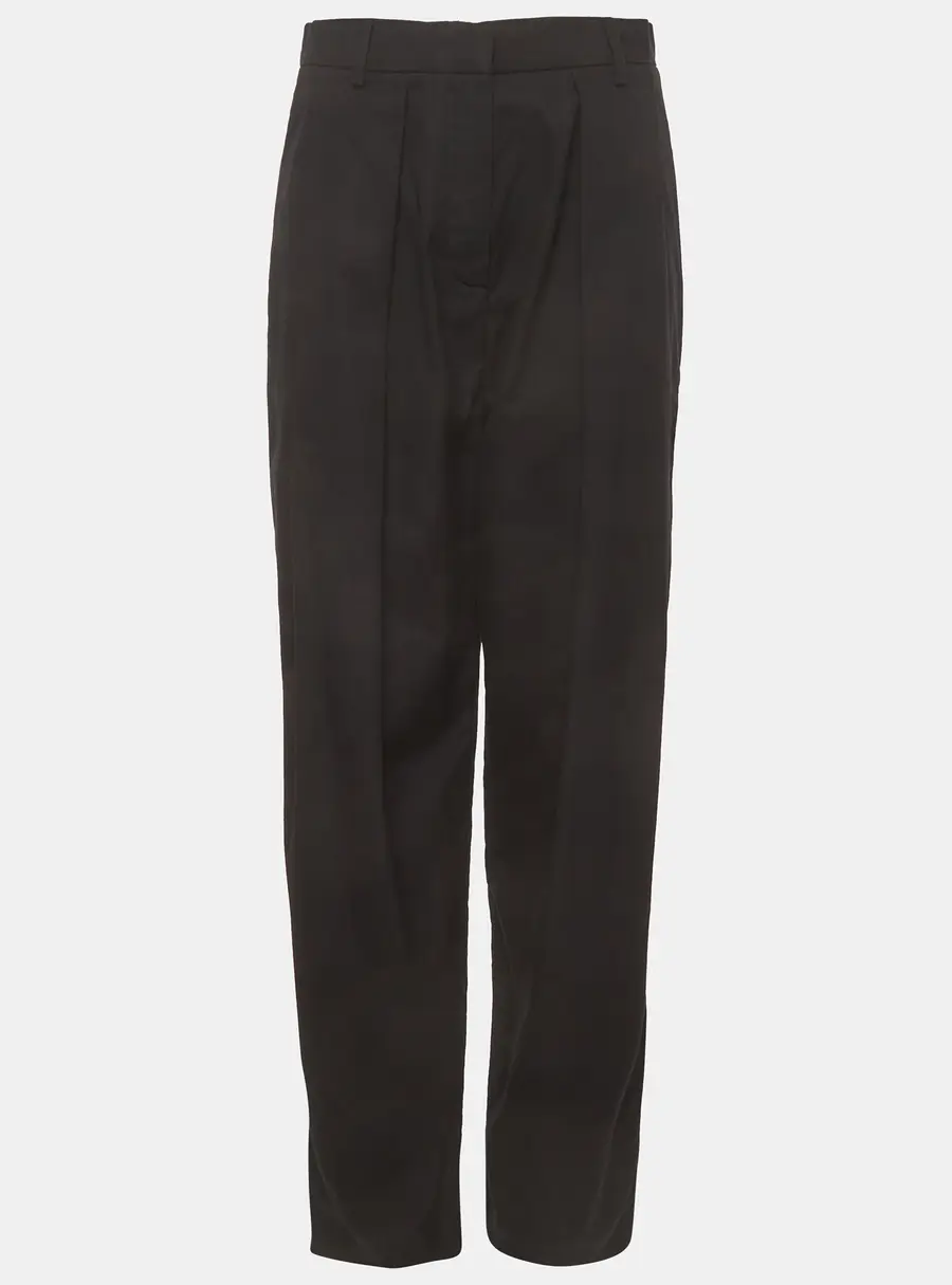 Magda Butrym Black Cotton Pleated Wide-Leg Pants S