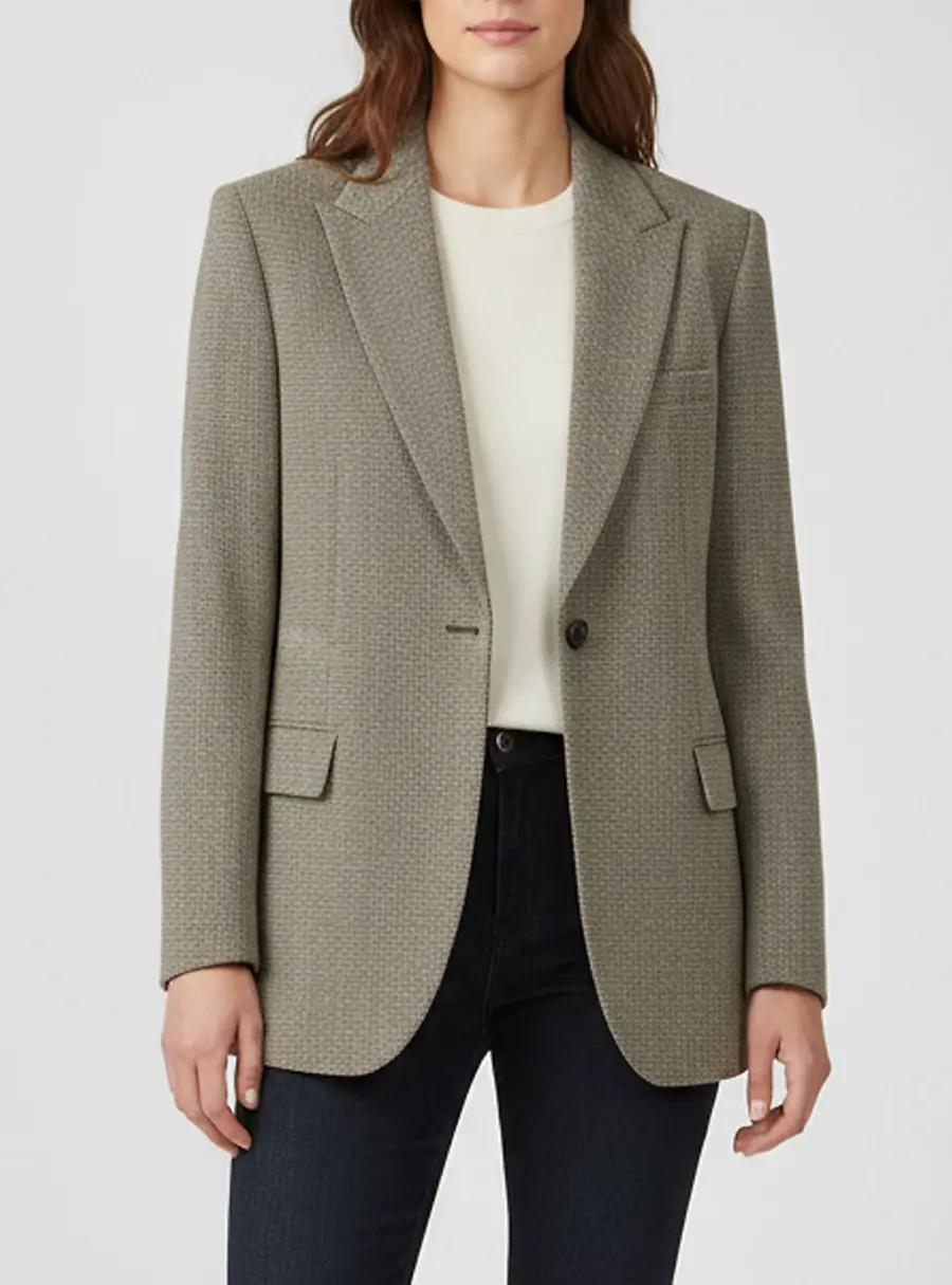 Magda Butrym Beige Textured Wool Blend Long Sleeve Blazer S