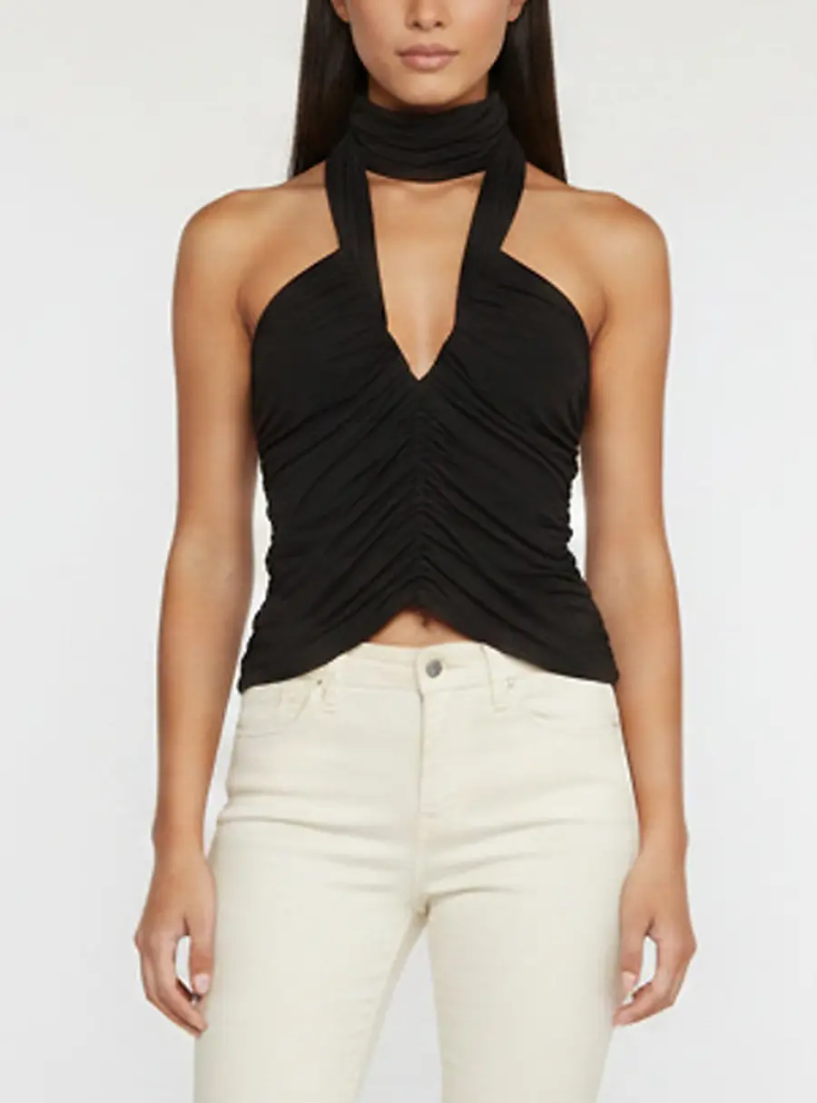 Magda Butrym Black Jersey Ruched Zip-Up Blouse S