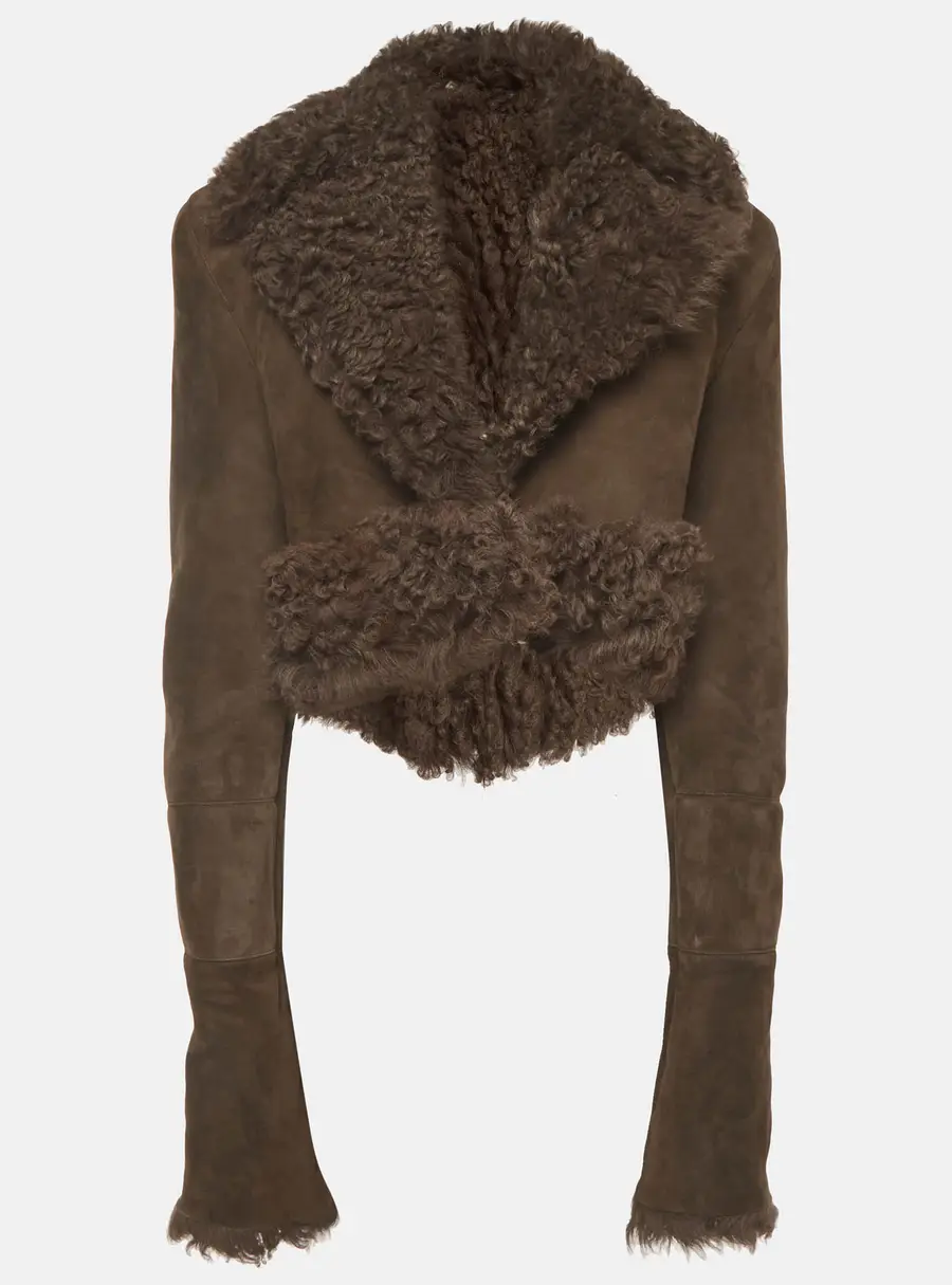 Magda Butrym Brown Shearling Leather Cropped Jacket S