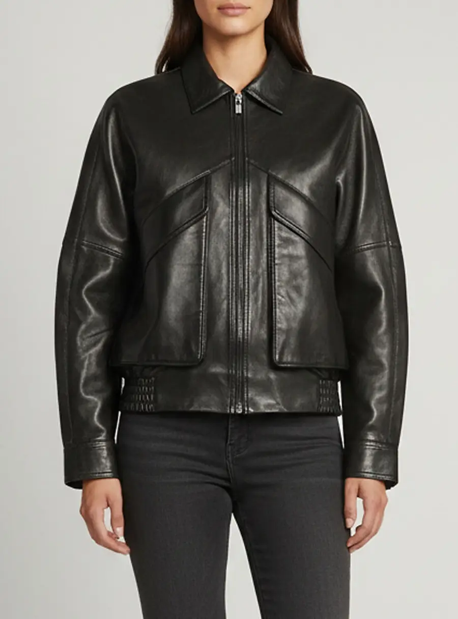 Magda Butrym Black Leather Classic Collar Jacket S