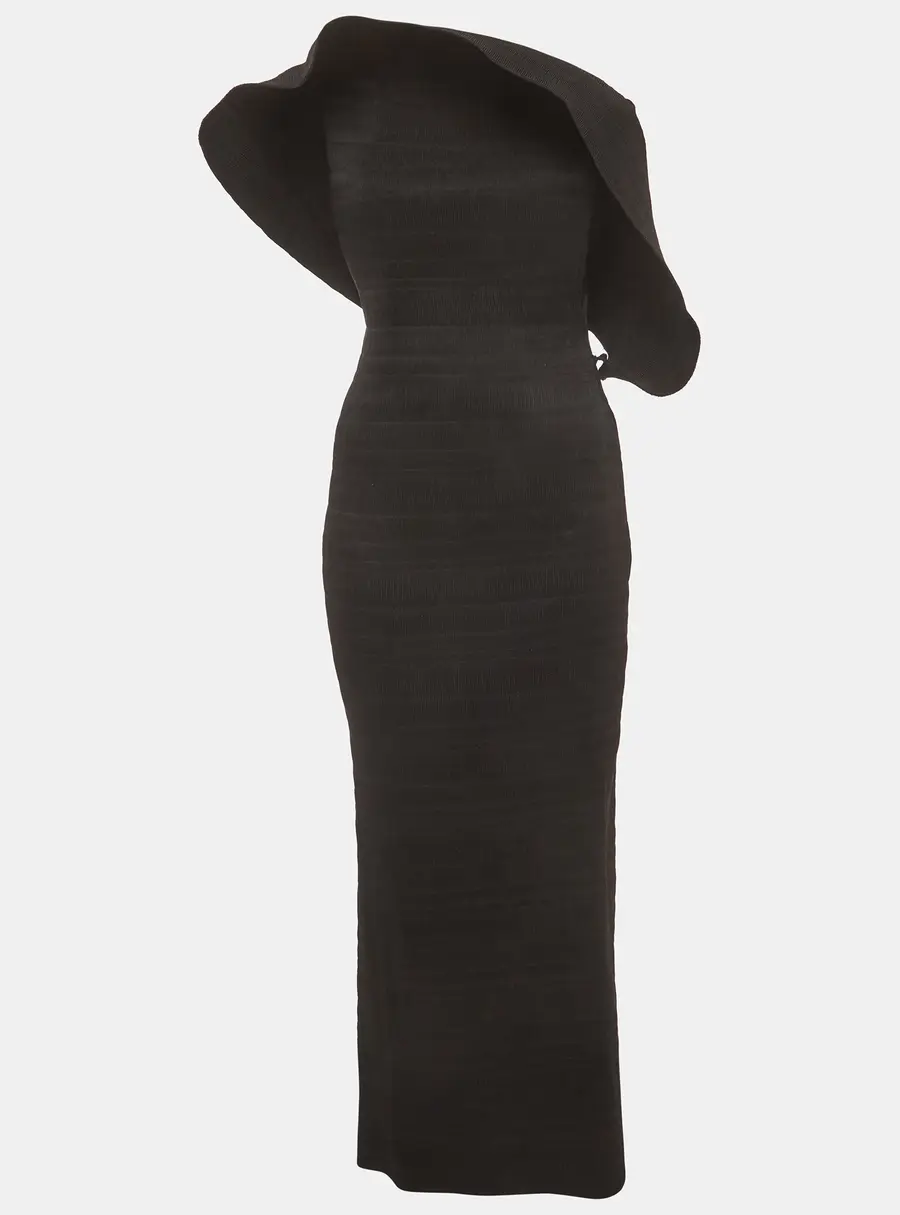 Magda Butrym Black Plisse Draped Maxi Dress S