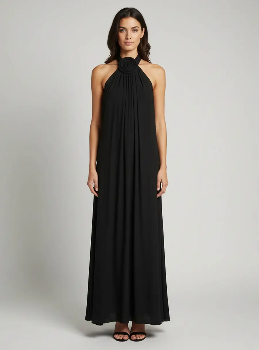 Magda Butrym Black Jersey Draped Backless Halterneck Dress M