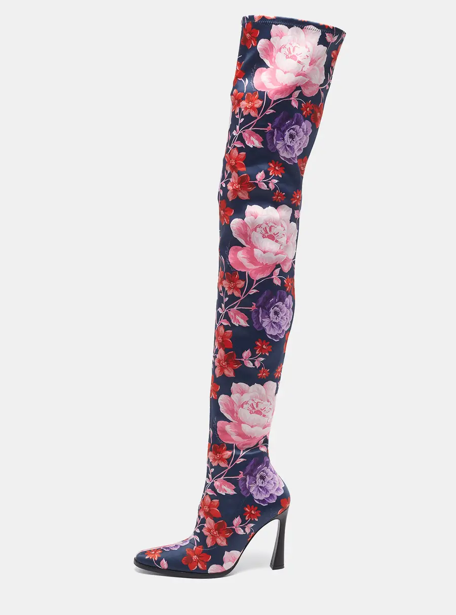 Magda Butrym Size 38 Multicolor Flower Prints Satin Over The Knee Boots