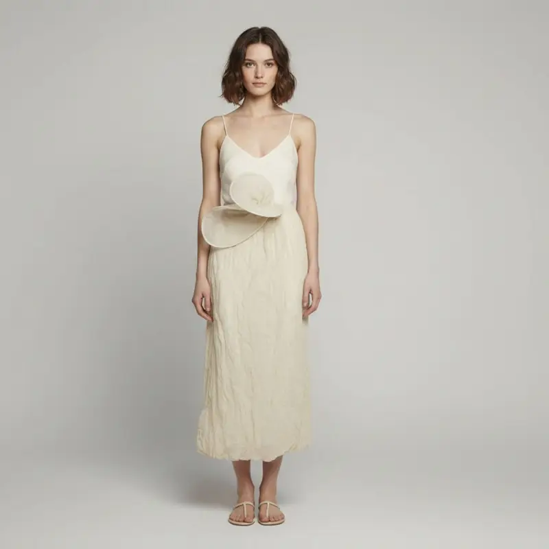 Magda Butrym Beige Rose Appliqu&eacute; Crinkled Cotton Midi Skirt S
