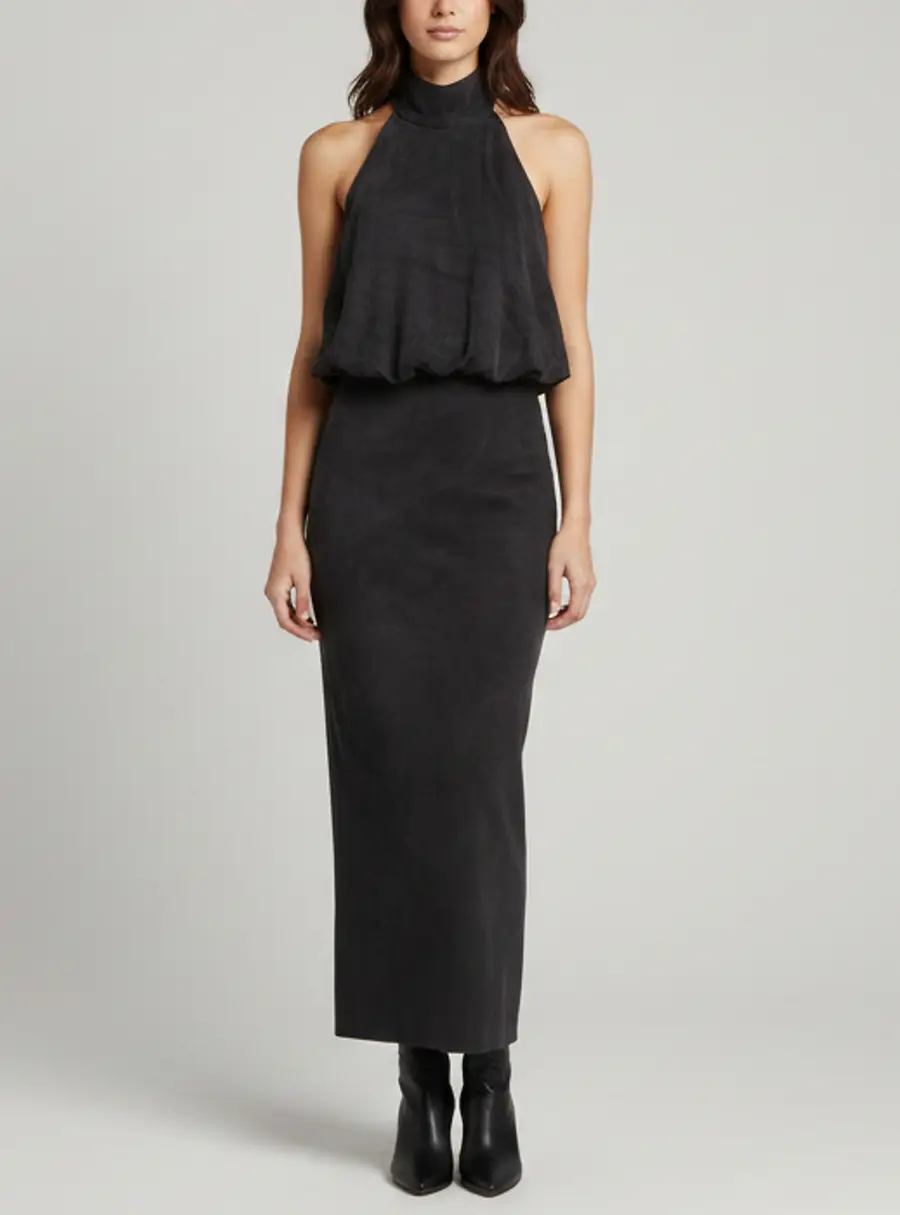 Magda Butrym Black Silk Halter Neck Top and Maxi Skirt Set S