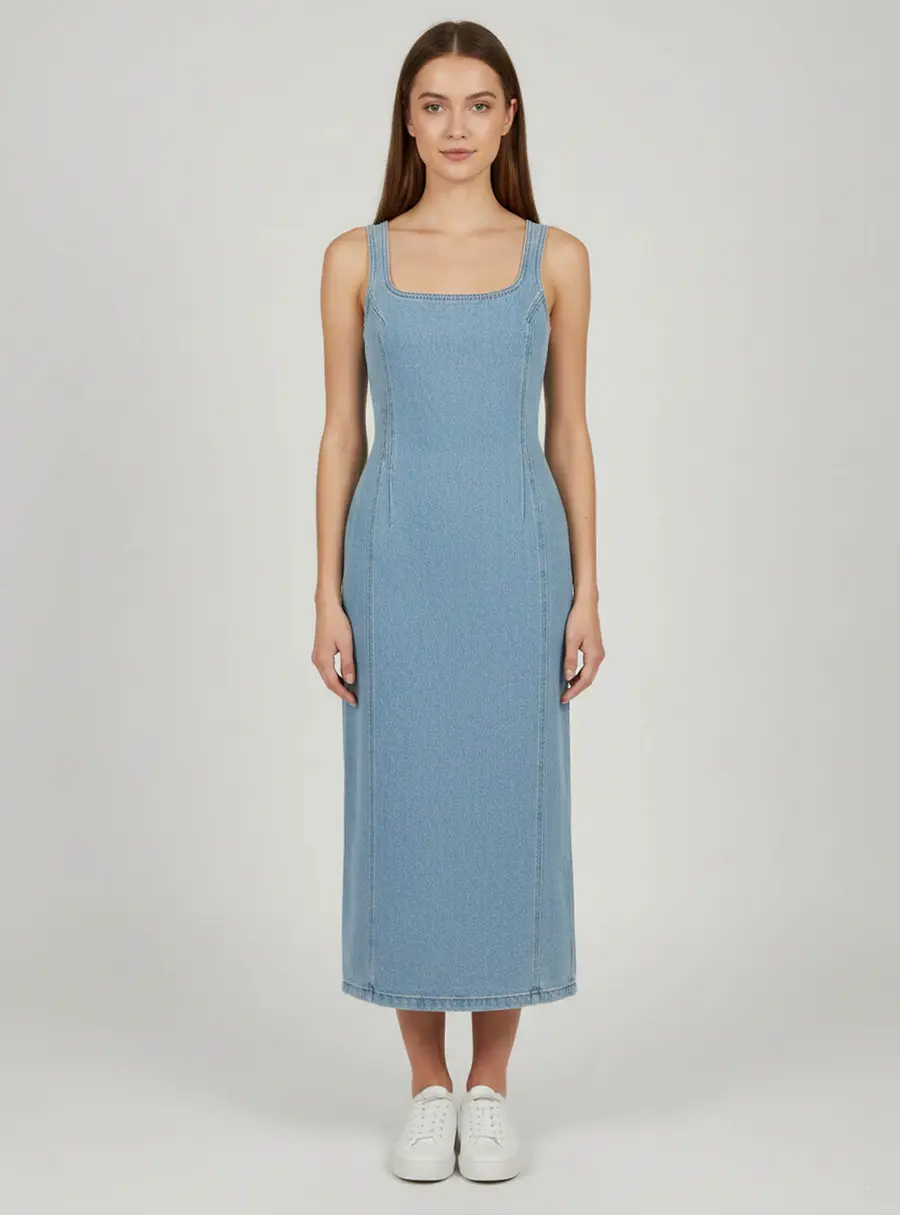 Magda Butrym Blue Denim Sleeveless Slit Midi Dress S