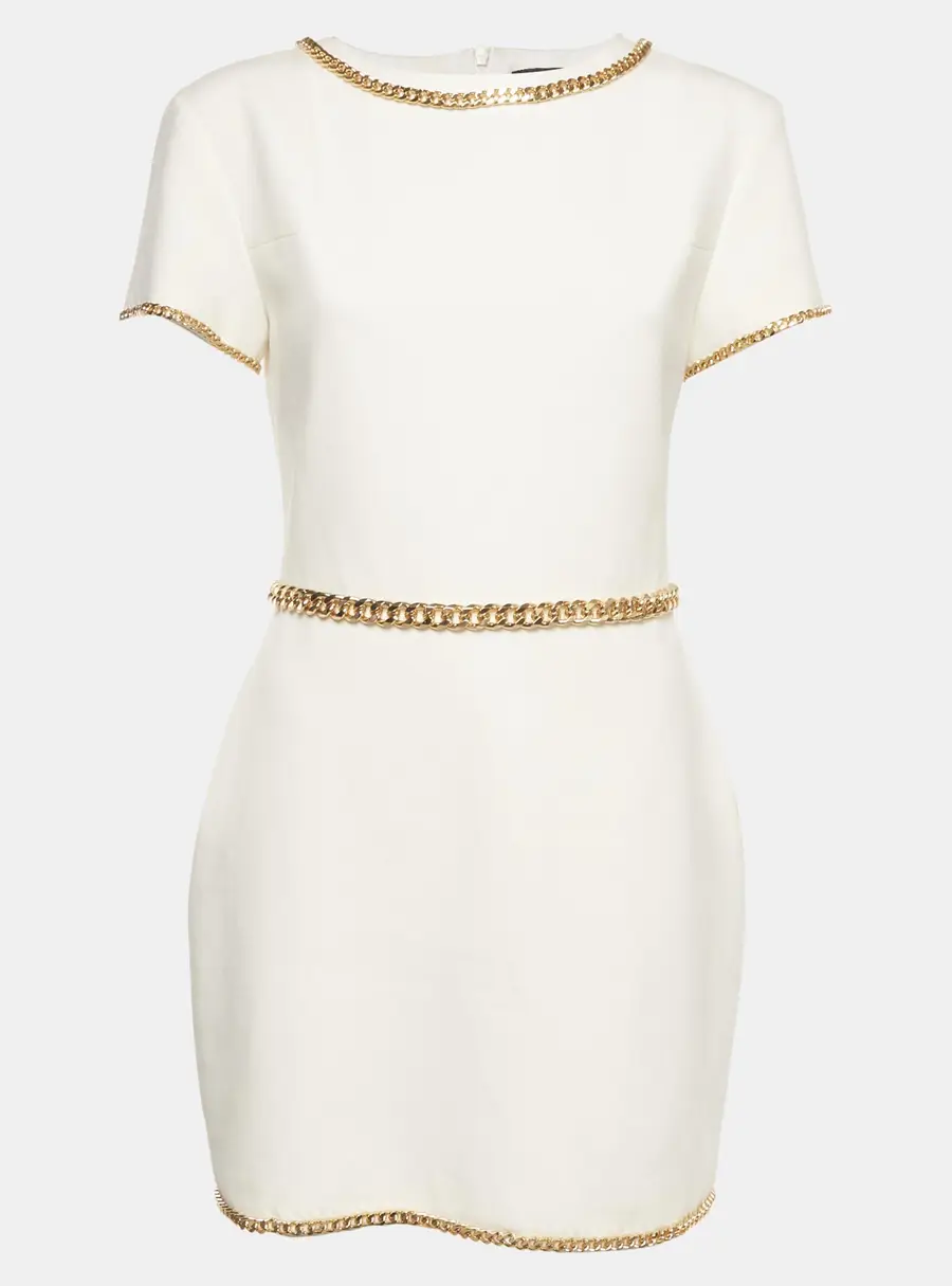 Maë Paris Off White Chain Trim Crepe Short Sleeve Deliverance Sheath Dress L