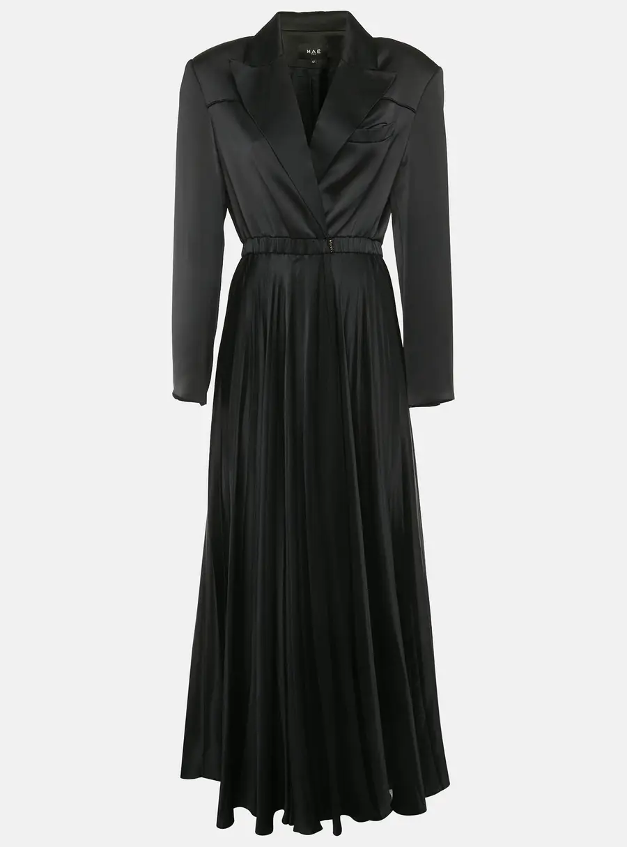 Mae Black Satin Double Breasted Plisse Maxi Dress XL