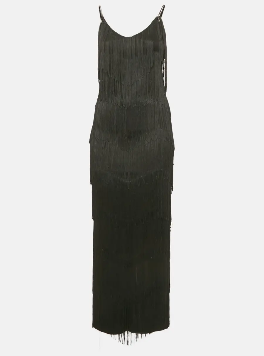 Maison d'Angelann Black Knit Fringed Sleeveless Maxi Dress S