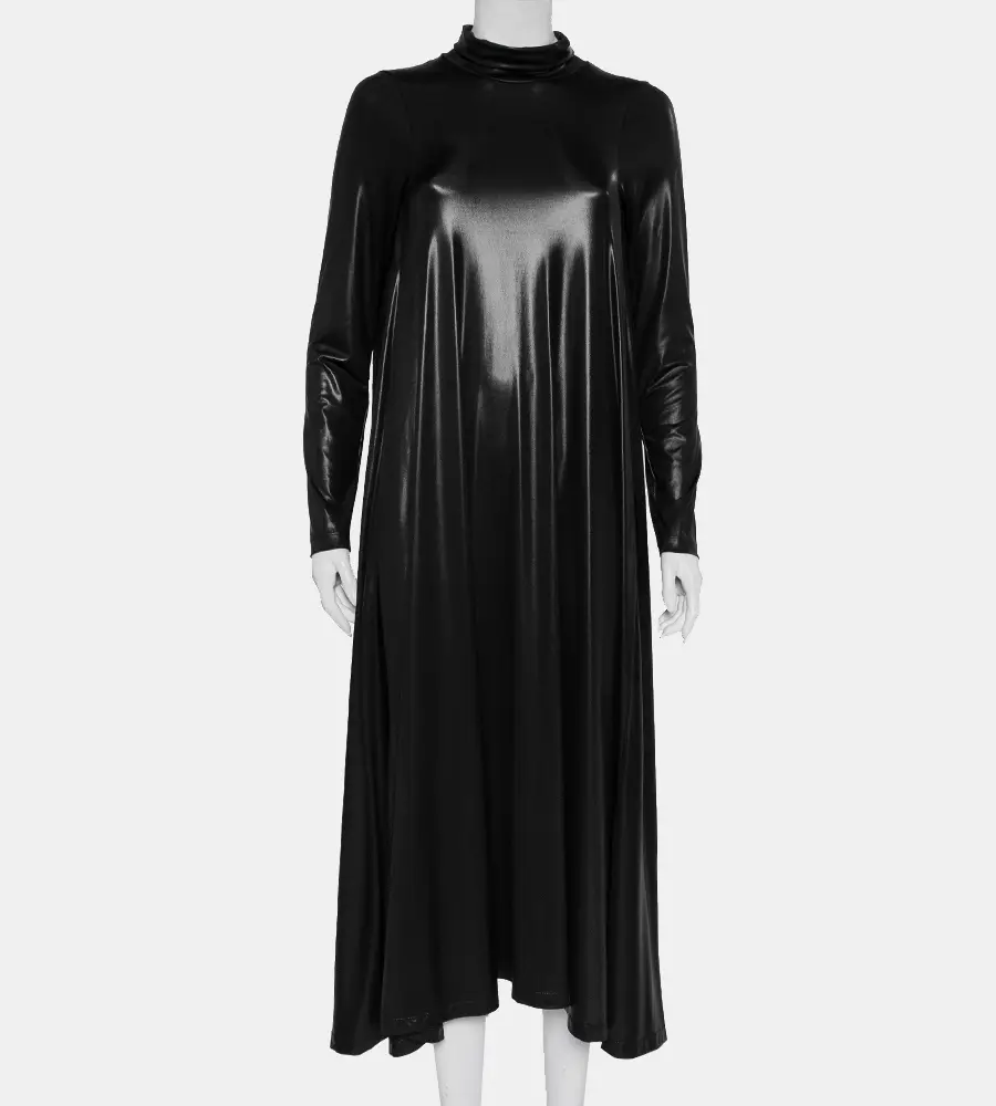 Maison Martin Margiela Black Metallic Knit Turtleneck Flared Maxi Dress S