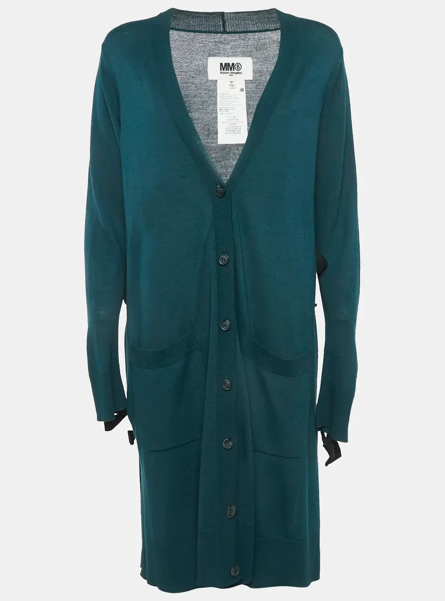 Maison Martin Margiela Dark Green Button Front Tie-Up Detail Cardigan S