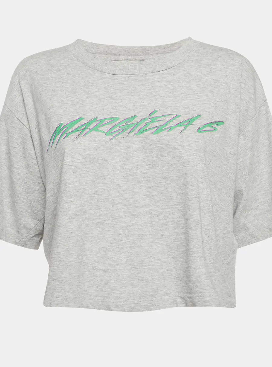 Maison Martin Margiela Grey Printed Jersey Crop T-Shirt S