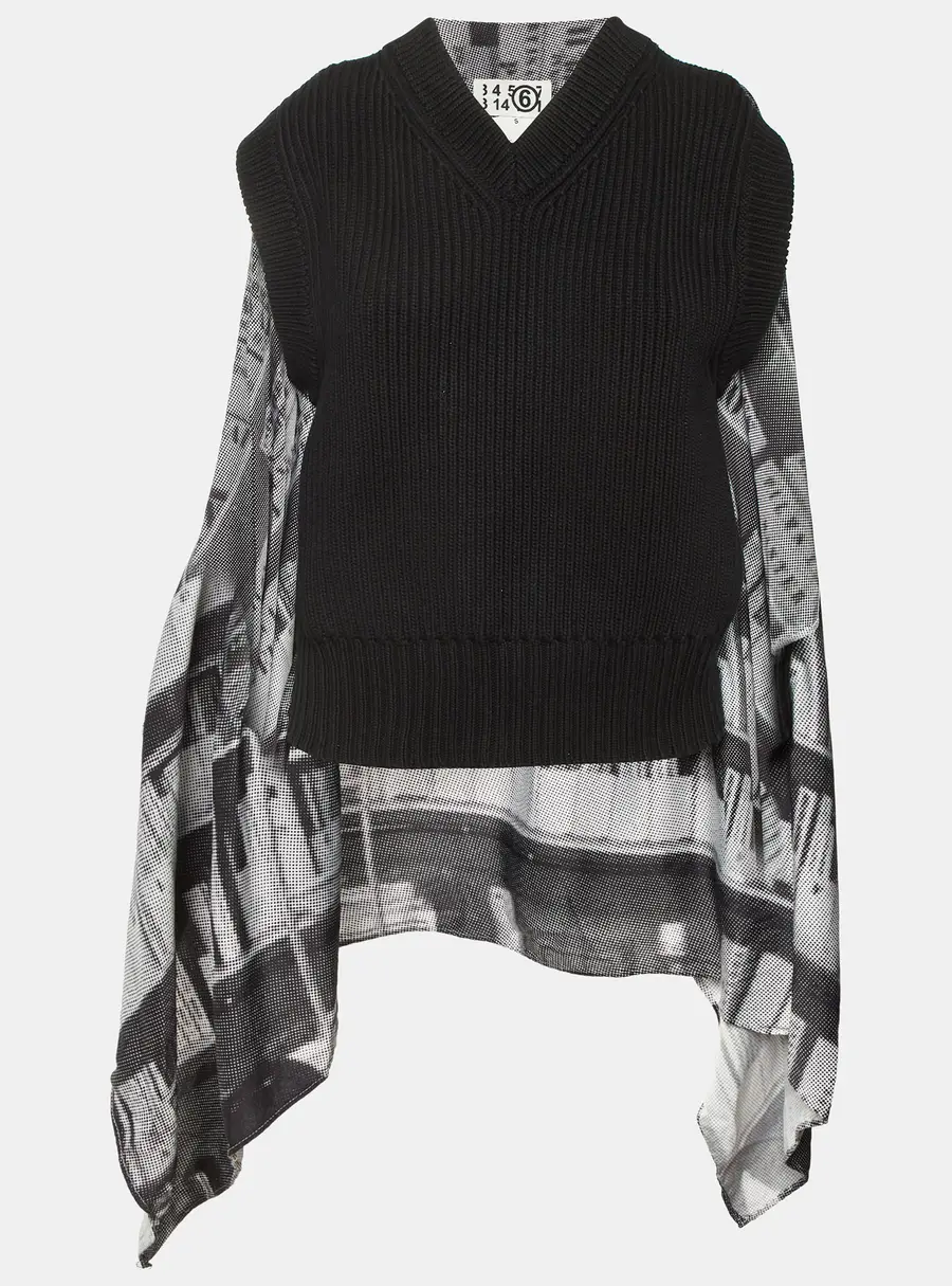 Maison Martin Margiela Monochrome Rib Knit and Satin Cape Style Vest S