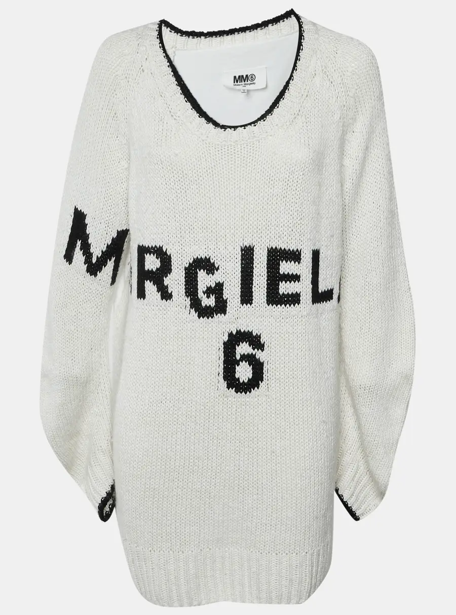 Maison Martin Margiela Cream /Black Intarsia Knit Logo Oversized Sweater L