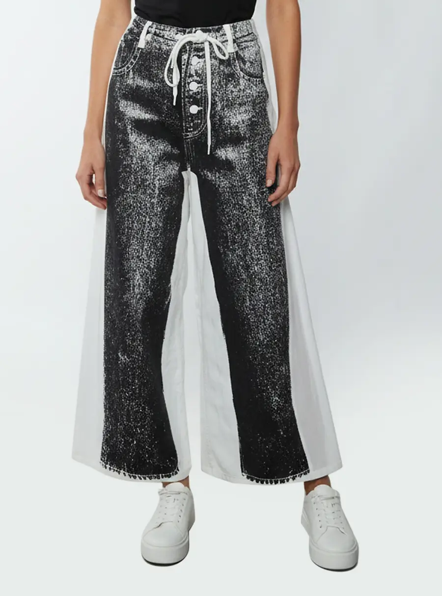 MM6 Maison Margiela Black/White Denim Wide Leg Trompe L'oeil Jeans L/Waist 32"