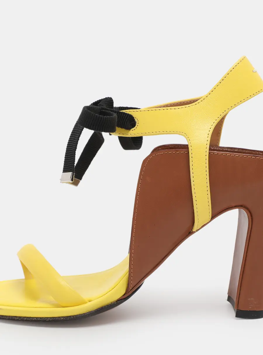 Maison Martin Margiela Yellow/Brown Leather Ankle Strap Sandals Size 38.5