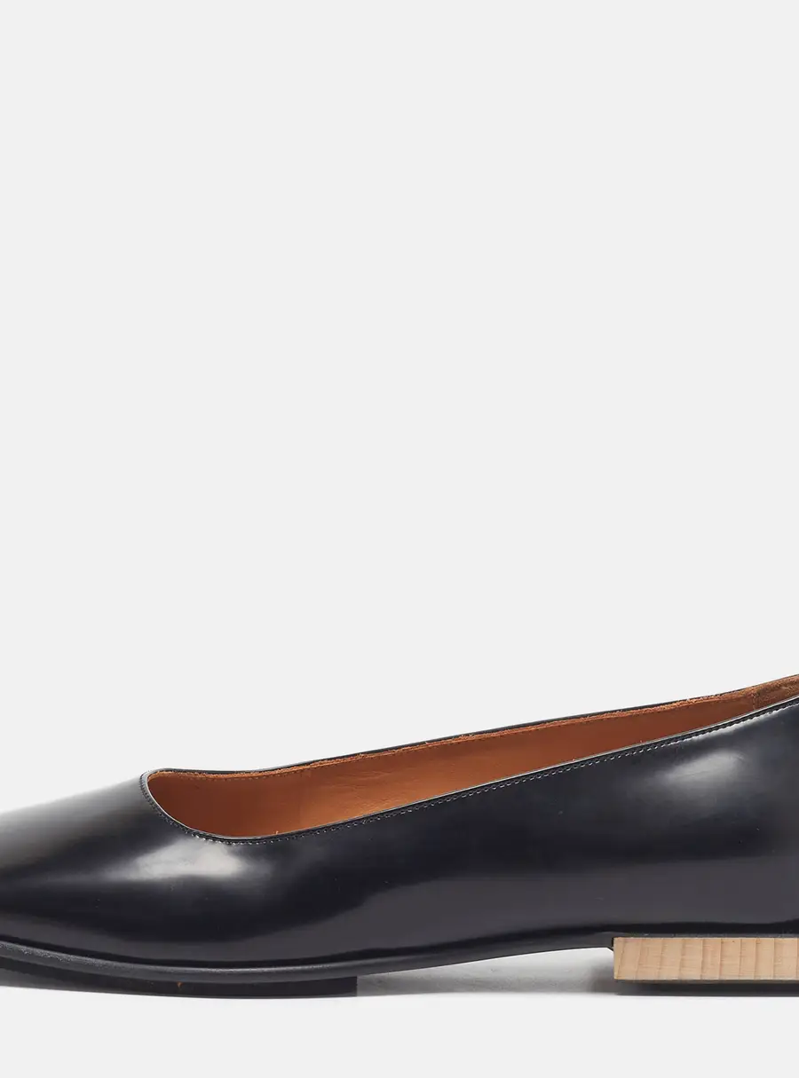 Maison Martin Margiela Size 37 Black Leather Square Toe Ballet Flats