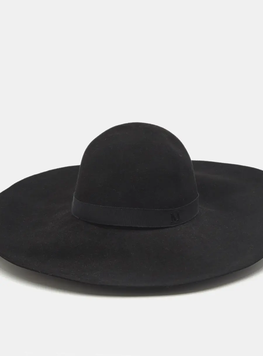 Maison Michel Paris Black Blanche Felt Wide-Brim Hat M