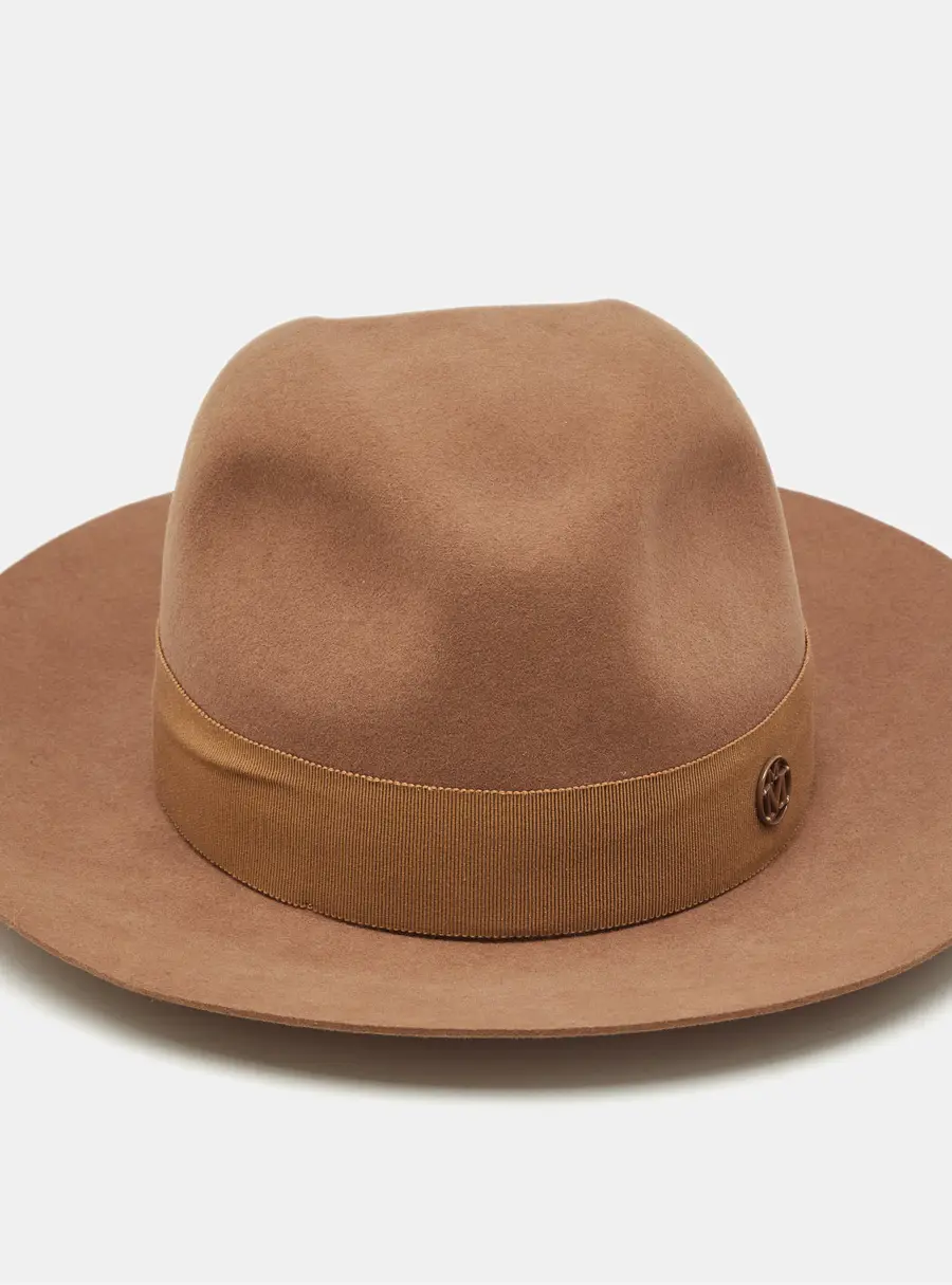 Maison Michel Paris Camel Brown Felt Henrietta Fedora Hat M
