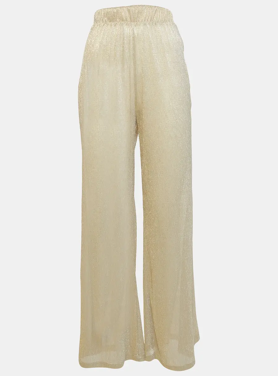 Majorelle Metallic Lurex Knit Sheer Wide-Leg Pants M