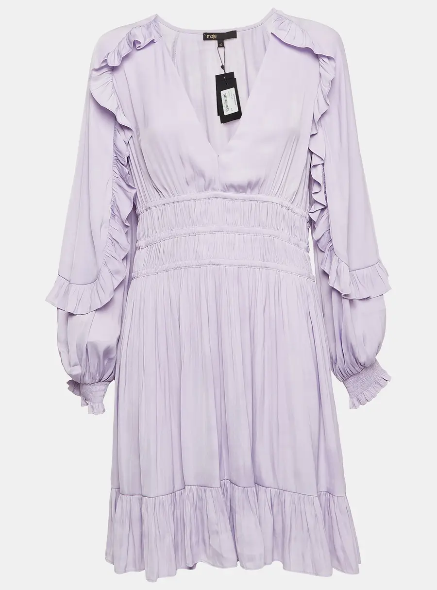Maje Light Purple Satin Ruffled Ralya Short Dress XL