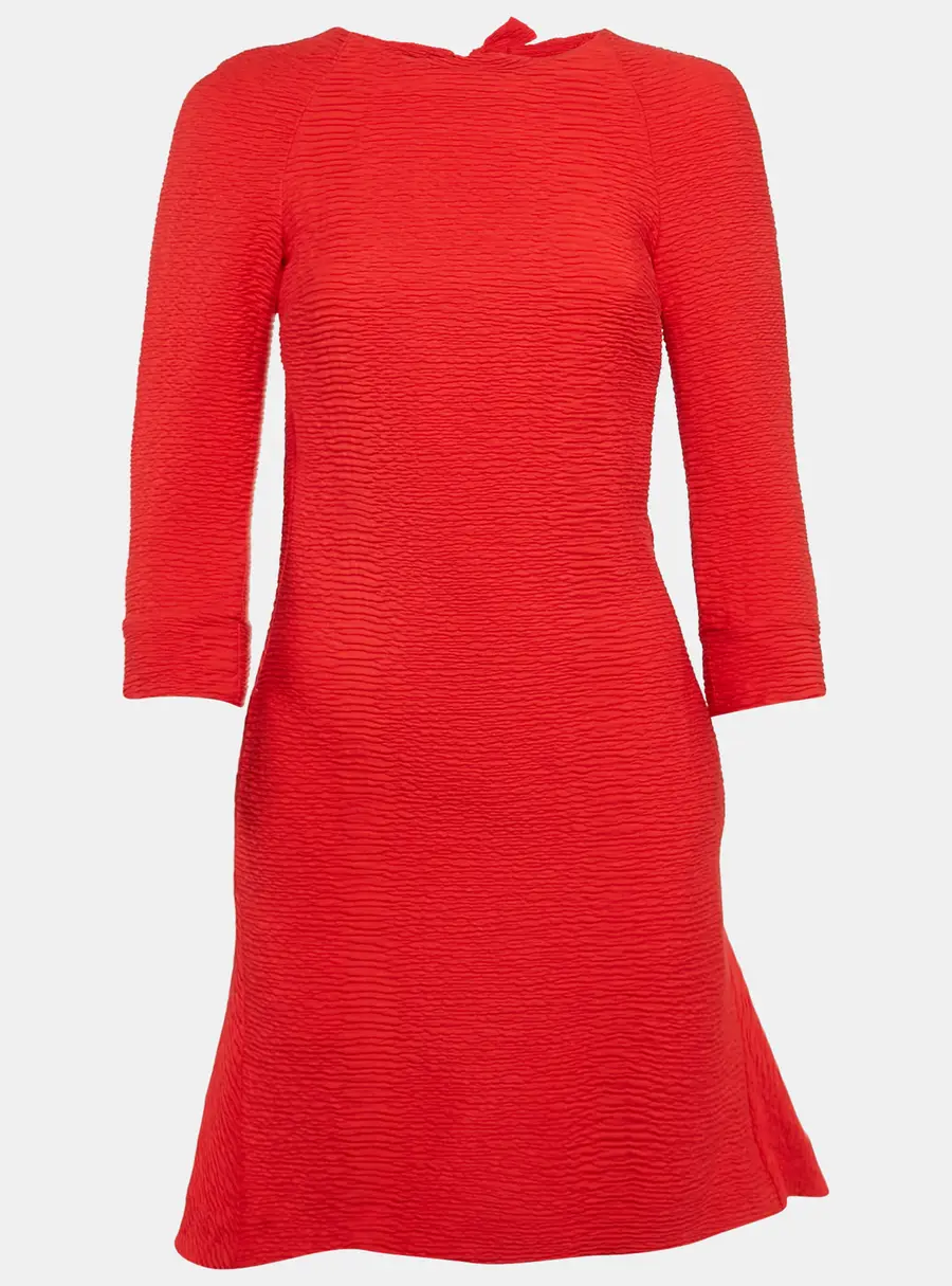 Maje Red Textured Crepe Bow Detail Mini Dress S