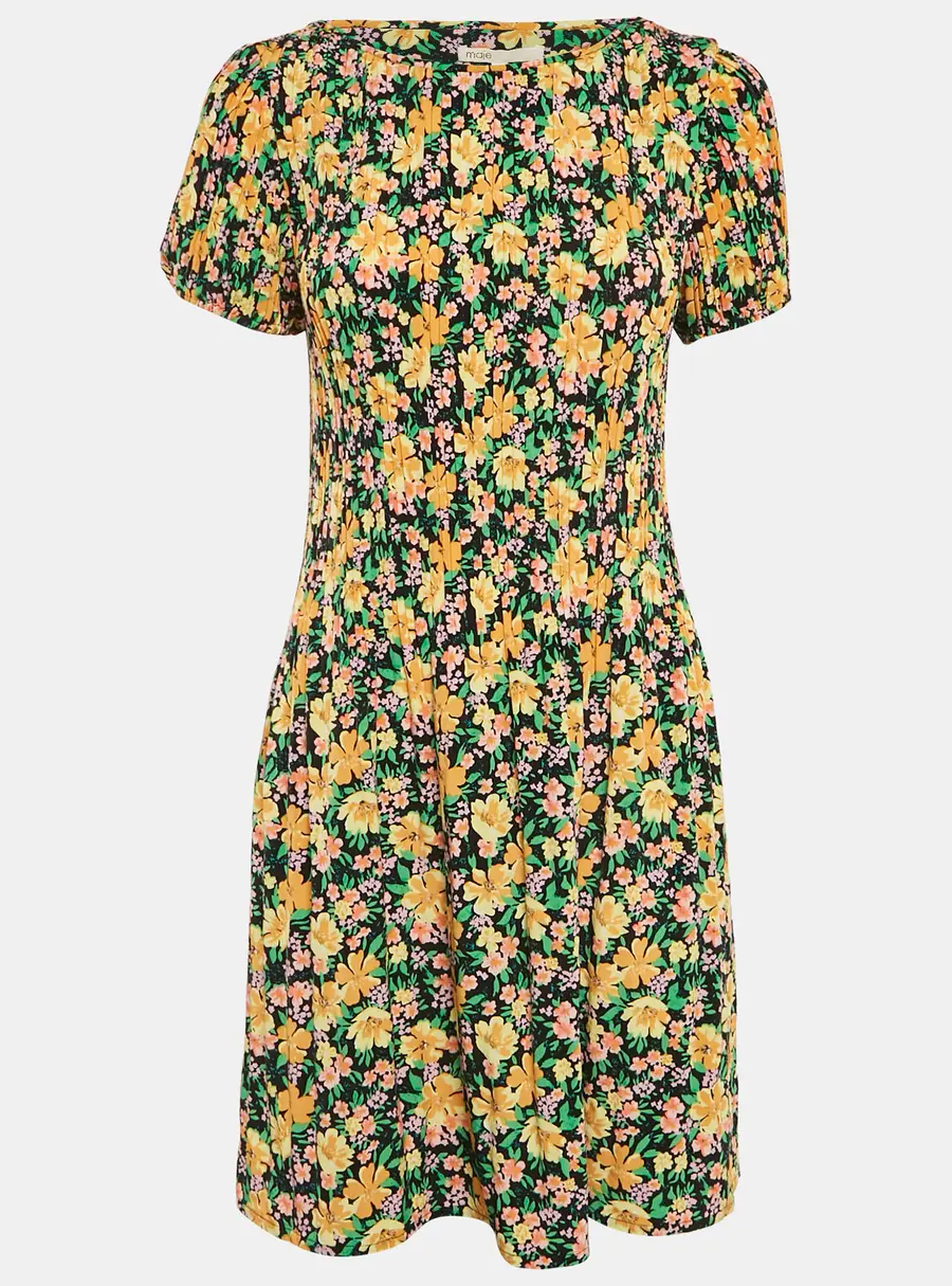 Maje Multicolor Floral Print Crepe Pleated Mini Dress L