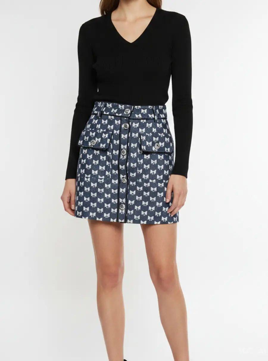 Maje Blue Bow Print Jonala Mini Skirt XS