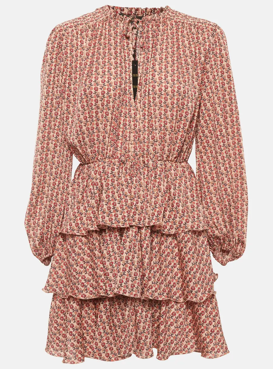 Maje Pink Floral Print Crinkled Crepe Ruffled Mini Dress M