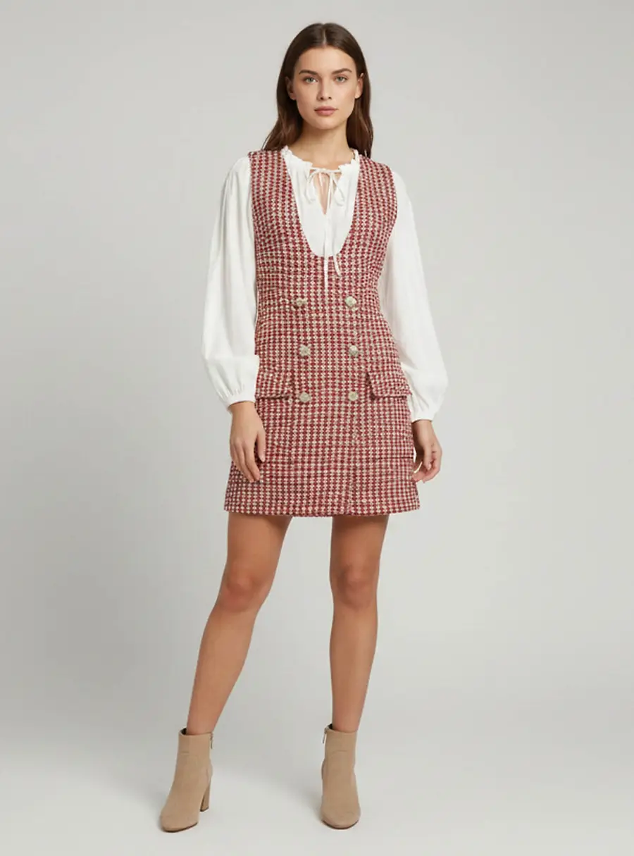 Maje Multicolor Tweed Russi Trompe-l'œil Mini Dress and Blouse Set S