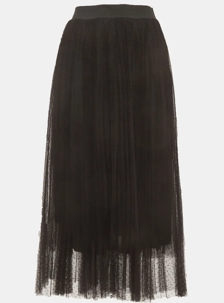 Maje Black Polka Dot Tulle Pleated Jesi Midi Skirt S