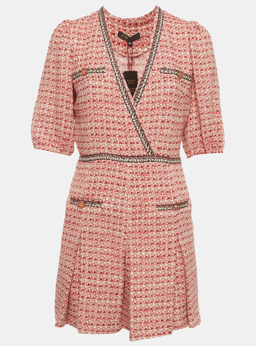 Maje Red Tweed Pleated Mini Dress M