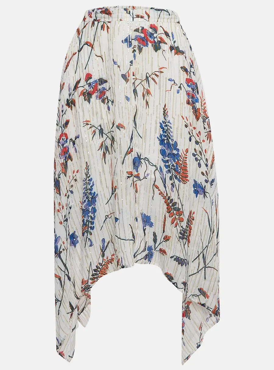Maje White Printed Lurex Asymmetric Midi Skirt S