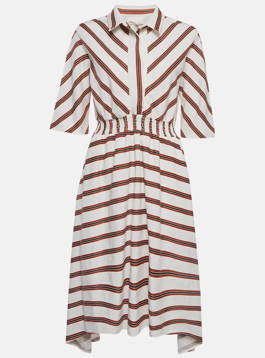 Maje White/Red Striped Gabardine Asymmetric Midi Dress XL