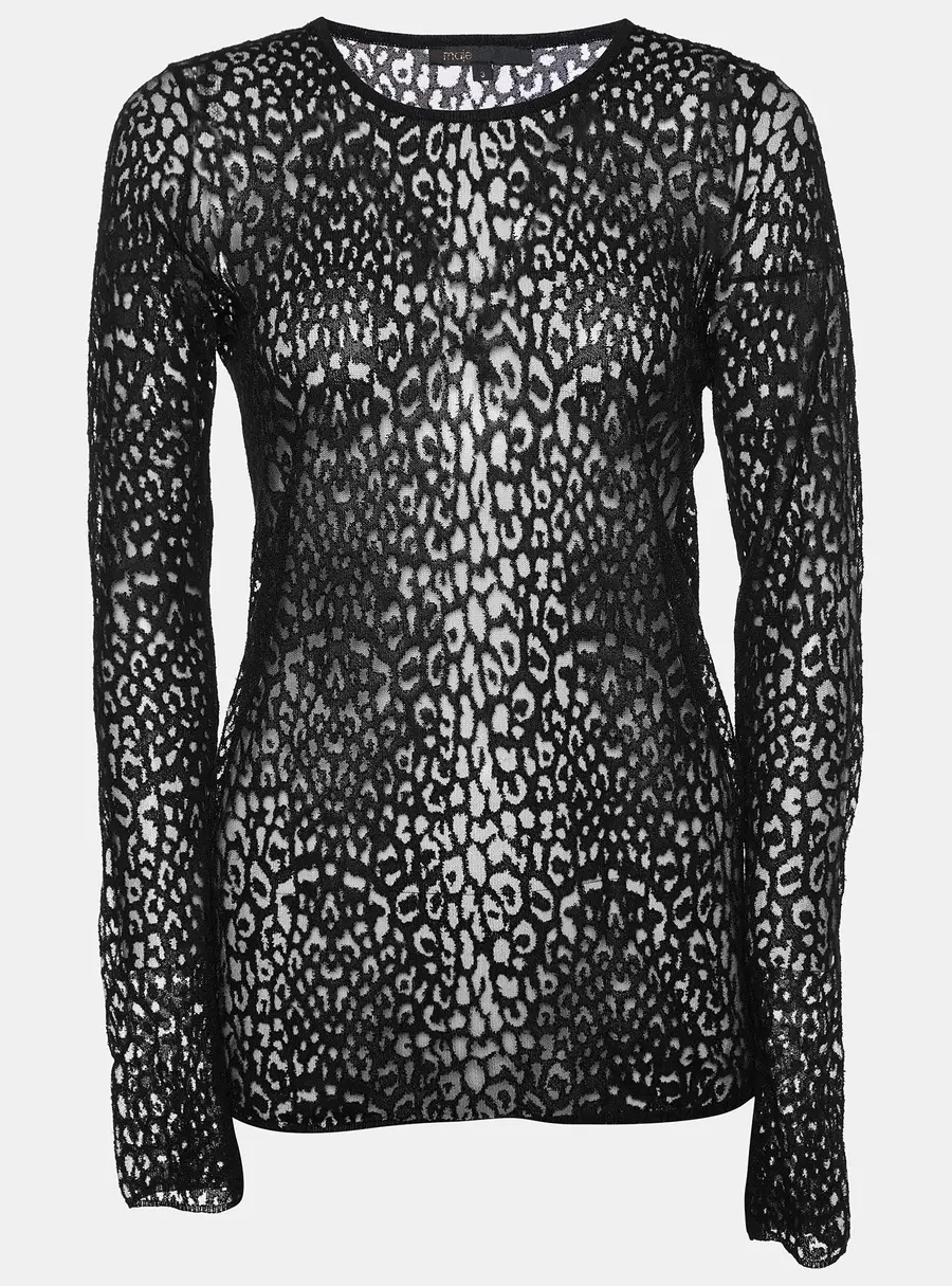 Maje Black Patterned Lace Full Sleeves Top S