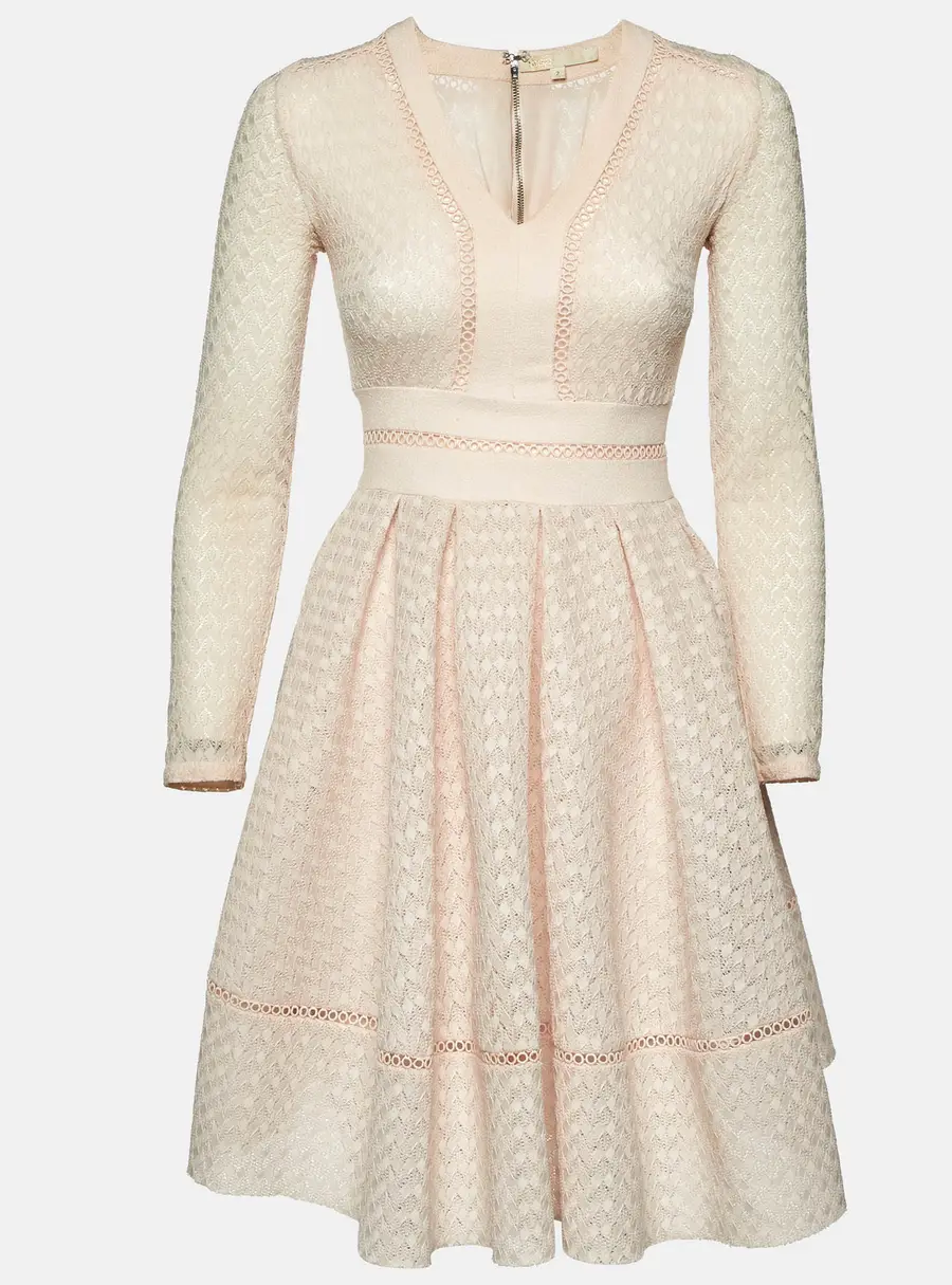 Maje Light Peach Lace Rossignol Pleated Mini Dress M