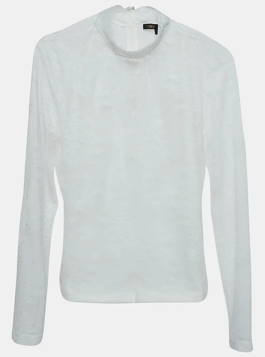 Maje White Floral Lace Semi Sheer Top S